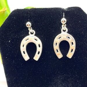 Horseshoe Earrings Silver Tone Equestrian Cowgirl Good Luck horseshoe 🧲 pierced